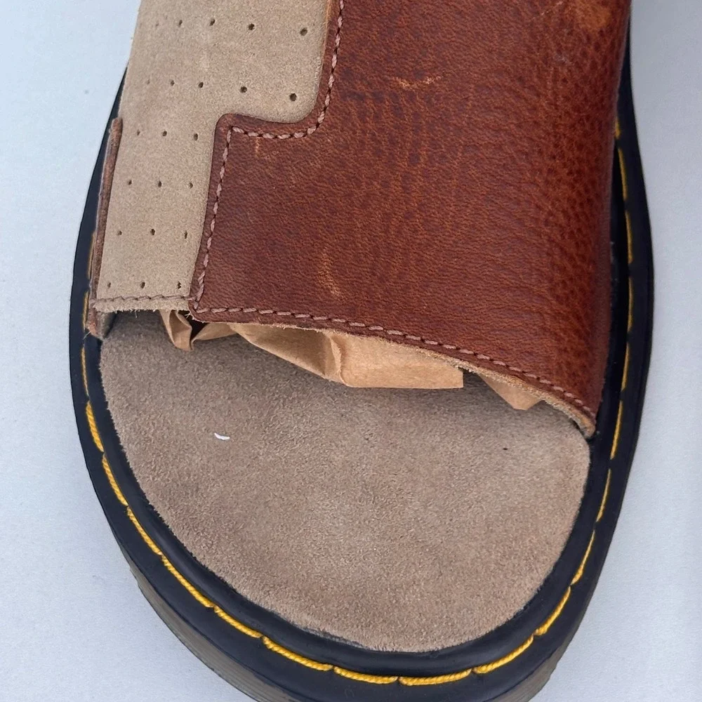 Vintage Dr. Martens Mens Brown Leather Tan Suede Slide Sandals Read Sz 8